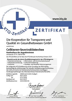 KTQ Zertifikat 2023 Krankenhaus der Augustinerinnen