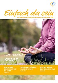 Einfachdasein_20_Dezember_2021_Zeitschrift_web_Bild.jpg Das Titelbild einer Zeitschriftenausgabe: Frau im Schneidersitz
