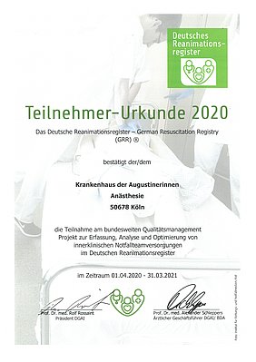 Teilnahmeurkunde Deutsches Reanimationsregister